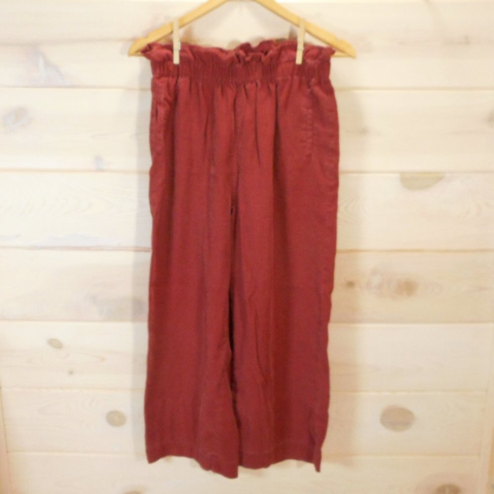 MISS SELFRIDGE Cinched Cropped Pants Wide Leg Pull On Pockets Clay Red